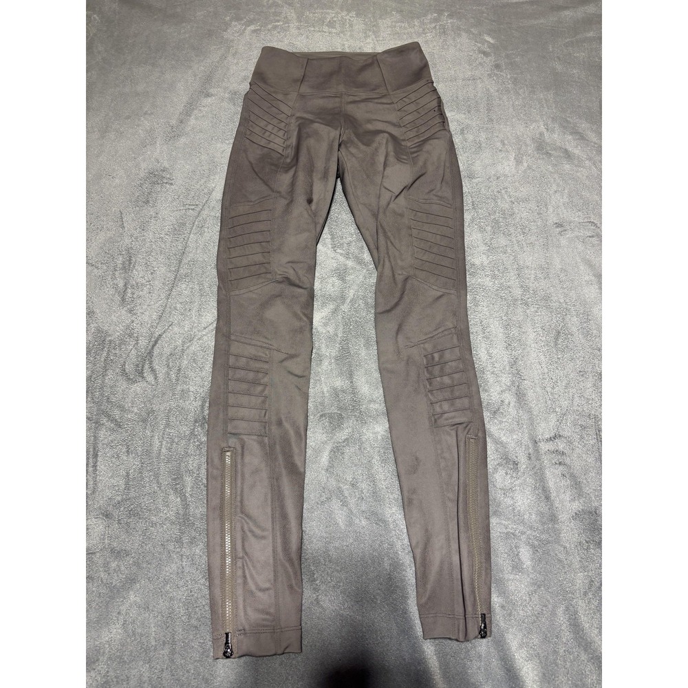 Athleta Delancey Gleam Moto Leggings Womens XXS Brown Ankle Zip Textured